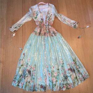 sparkly white pink and blue dress with floral pattern from Rococo Sand
